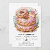 ウォーターカラーキッズドーナツ誕生日 招待状 (正面/裏面)