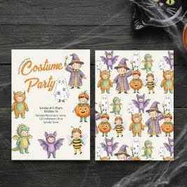 ウォーターカラーキッズハロウィンコスチュームパーティの奇想天外な 招待状
