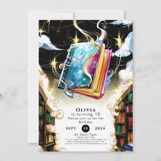 ウォーターカラーキッズパステルストーリーブック誕生日 招待状 (正面)