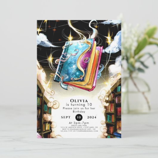 ウォーターカラーキッズパステルストーリーブック誕生日 招待状 (スタンド正面)