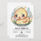 ウォーターカラーキッズポンドアヒル誕生日 招待状 (正面/裏面)