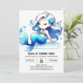 ウォーターカラーキッズマーメイド誕生日 招待状 (スタンド正面)
