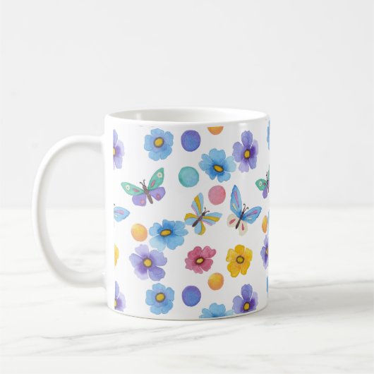 ウォーターカラーキッズ蝶花パターン コーヒーマグカップ (左)