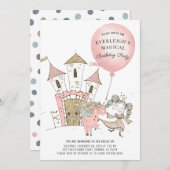 ウォーターカラーキャッスルプリンセスユニコーン誕生日 招待状 (正面/裏面)