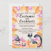 ウォーターカラーキャットコスチューム&カクテルハローウィンパーティ 招待状 (正面)