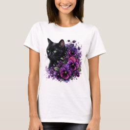 ウォーターカラーキャットパンジーPNGフラワーガーデンデザイン Tシャツ