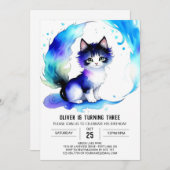 ウォーターカラーキャットボヘミアン誕生日 招待状 (正面/裏面)