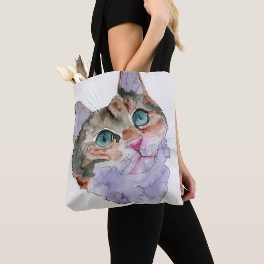 ウォーターカラーキャット トートバッグ (クローズアップ)