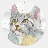 ウォーターカラーキャット ラウンドシール (正面)