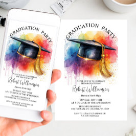 ウォーターカラーキャップ卒業パーティー招待状 招待状