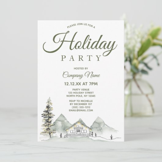 ウォーターカラーキャビンホリ企業のデークリスマスパーティー 招待状 (スタンド正面)
