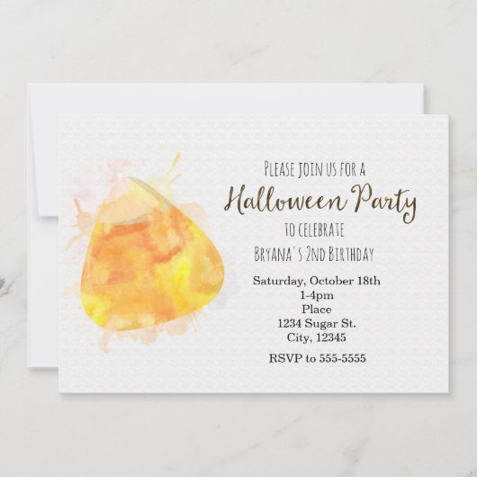 ウォーターカラーキャンディーコーンハローウィンパーティ招待状 招待状 (正面)