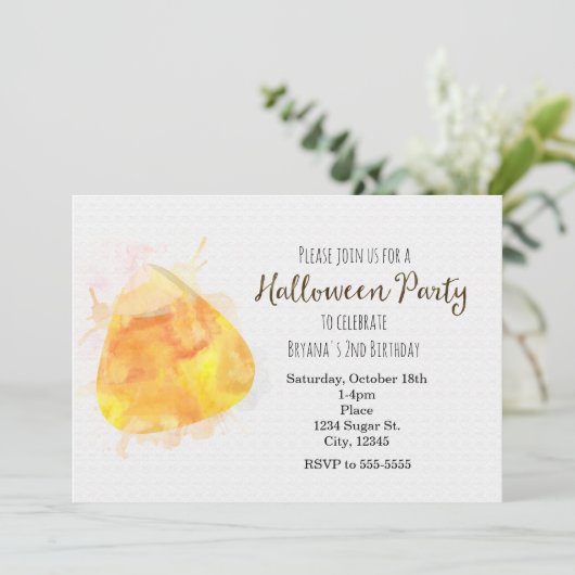 ウォーターカラーキャンディーコーンハローウィンパーティ招待状 招待状 (スタンド正面)