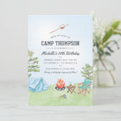 ウォーターカラーキャンピングバースデーパーティーの招待 招待状 (スタンド正面)