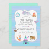 ウォーターカラーキャンピングバースデーパーティーの招待 招待状 (正面/裏面)
