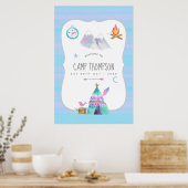 ウォーターカラーキャンピングバースデーパーティーウェルカム ポスター (キッチン)