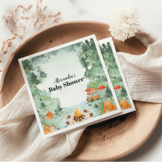 ウォーターカラーキャンピングベビーシャワー スタンダードカクテルナプキン