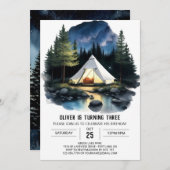 ウォーターカラーキャンプアウト誕生日招待状 招待状 (正面/裏面)