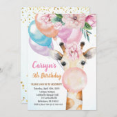 ウォーターカラーキュートキリン誕生日招待状 招待状 (正面/裏面)