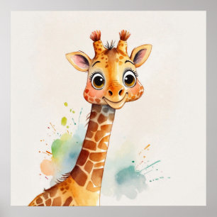ウォーターカラーキリン子供部屋絵画ズ ポスター