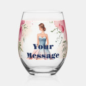 ウォーターカラーキンセアニェラお祝い ステムなしワイングラス (正面)