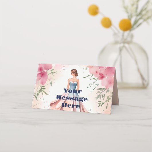 ウォーターカラーキンセアニェラお祝い プレイスカード (正面)