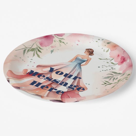 ウォーターカラーキンセアニェラお祝い ペーパープレート (アングル)