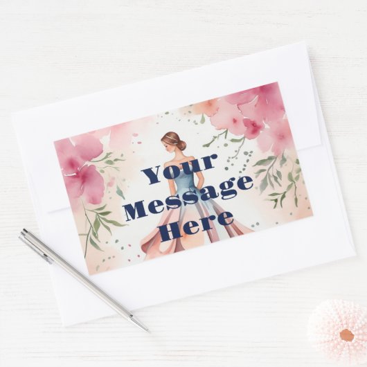 ウォーターカラーキンセアニェラお祝い 長方形シール (封筒)