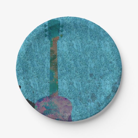 ウォーターカラーギターブルーミュージカル誕生日パーティー ペーパープレート (正面)