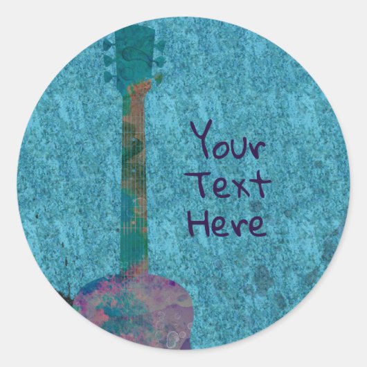 ウォーターカラーギターブルーミュージカル誕生日パーティー ラウンドシール (正面)