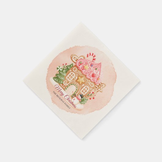 ウォーターカラーギンガーブレッドハウスクリスマスホリデーパーティー スタンダードカクテルナプキン (角)