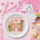 ウォーターカラーギンガーブレッドハウスクリスマスホリデーパーティー ペーパープレート (パーティー)