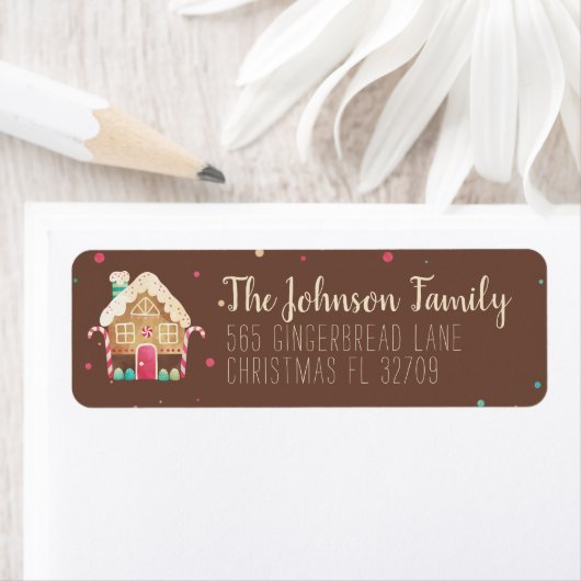 ウォーターカラーギンガーブレッドハウスフェスティバルタイポグラフィ ラベル (インサイチュ)