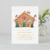 ウォーターカラーギンガーブレッドハウスホリデーパーティー 箔招待状 (立ち正面)