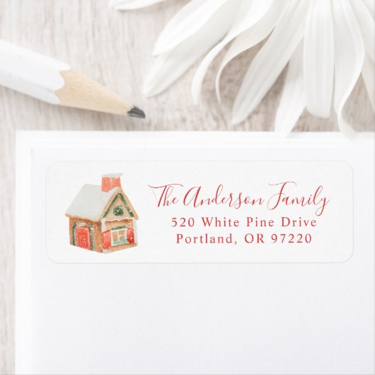 ウォーターカラーギンガーブレッドハウス差出人住所 ラベル (インサイチュ)