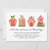 ウォーターカラーギンガーブレッドハウズホリデーパーティー 招待状 (正面)