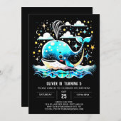 ウォーターカラークジラ海誕生日 招待状 (正面/裏面)