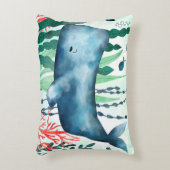 ウォーターカラークジラ装飾用クッション アクセントクッション (正面(垂直))