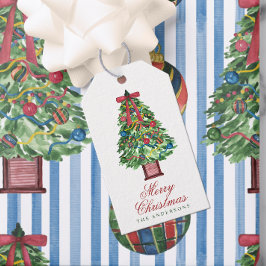 ウォーターカラークラシックボウ クリスマスツリー ギフトタグ