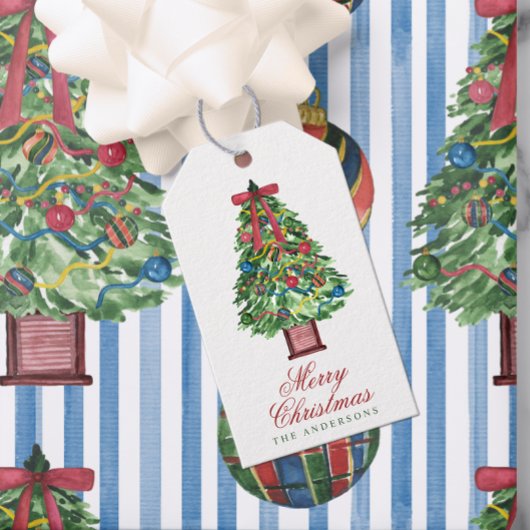 ウォーターカラークラシックボウ クリスマスツリー ギフトタグ