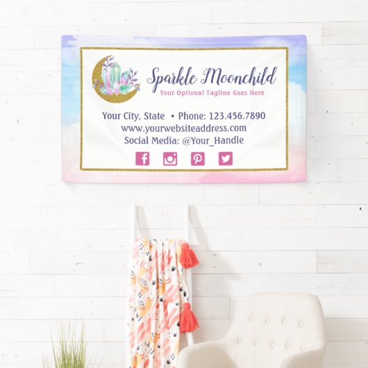 ウォーターカラークリスタル&金ゴールドクレセントムーンブティック 横断幕 (インサイチュ)