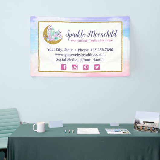 ウォーターカラークリスタル&金ゴールドクレセントムーンブティック 横断幕 (トレードショー)