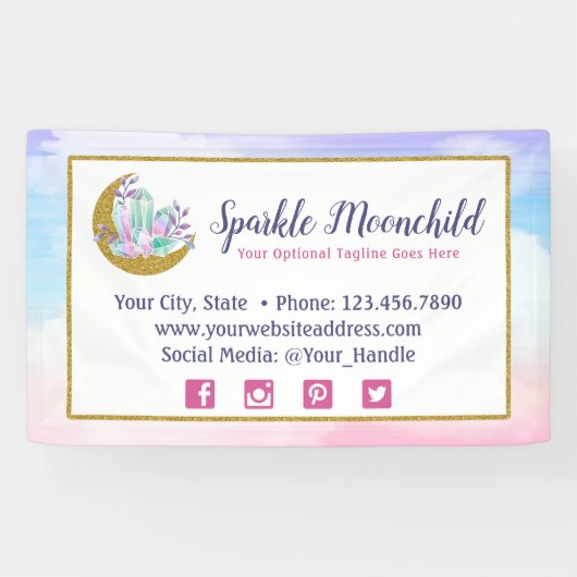 ウォーターカラークリスタル&金ゴールドクレセントムーンブティック 横断幕 (横)