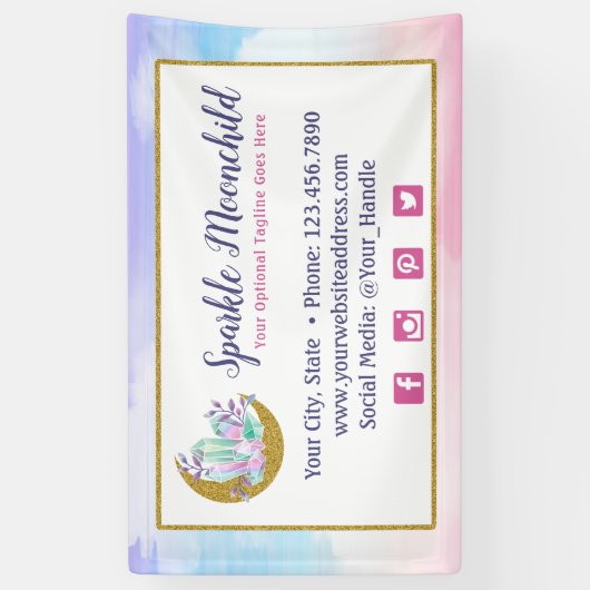 ウォーターカラークリスタル&金ゴールドクレセントムーンブティック 横断幕 (縦)