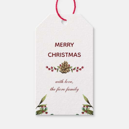 ウォーターカラークリスマスさくらんぼホリデー ギフトタグ (正面)
