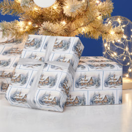 ウォーターカラークリスマスの家 ラッピングペーパー