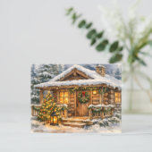 ウォーターカラークリスマスの森のキャビン シーズンポストカード (スタンド正面)