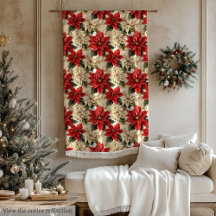 ウォーターカラークリスマスの花咲くホリデーブランケット