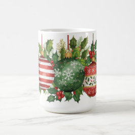 ウォーターカラークリスマスオーナメント セイヨウヒイラギのリース コーヒーマグカップ