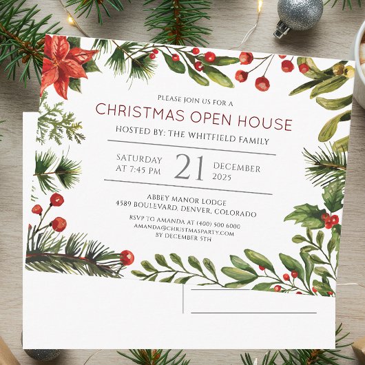 ウォーターカラークリスマスオープンハウスパーティの招待状